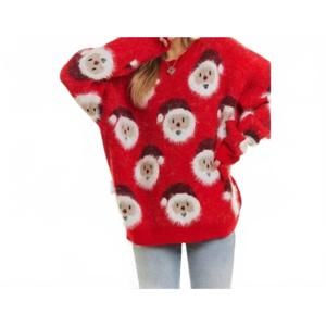 NEW MIDWEST TEES santa claus fluffy long sleeve sweater in red